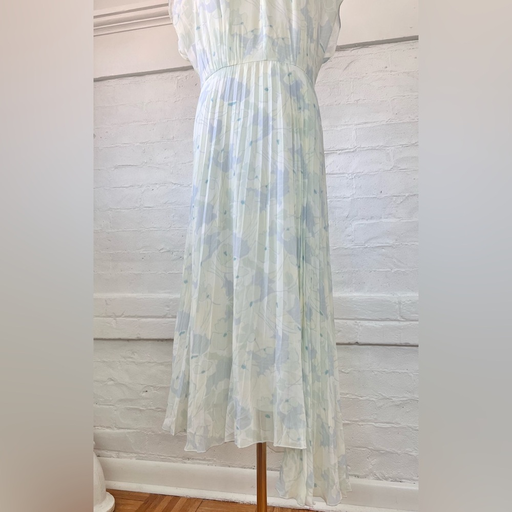 Lewit Chiffon Pastel Floral Midi Dress Pleated Skirt Cap Sleeve - Picture 7 of 17